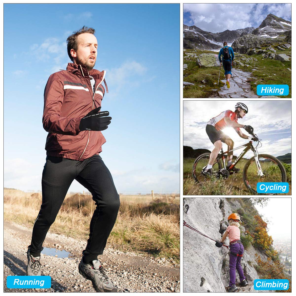 Reflective Design Running Gloves, Full Finger Touchscreen in Winter Outdoor Gel Bike Thin Gloves, Waterproof and Windproof Warm Gloves for Men Women