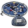 Lay-n-Go Cosmo Drawstring Cosmetic & Makeup Bag Organizer - Portable Drawstring Makeup Bag w/Zipper Pocket, Makeup Loops & More - Durable, Machine Washable Toiletry Bag (20", Blue Snakeskin)