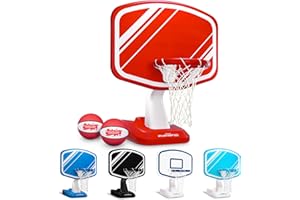 GoSports Splash Hoop PRO Swimming Pool Basketball Game - Includes Poolside Water Basketball Hoop, 2 Balls and Pump - Red