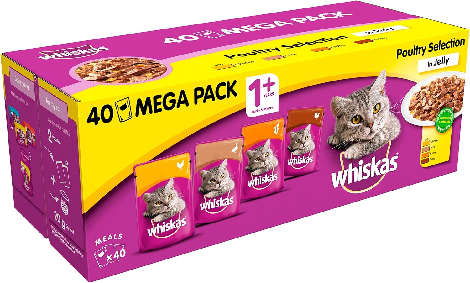 Whiskas Wet Cat Food Pouches, Delicious and Tasty Poultry Selection in Jelly, Suitable for Adult Cats Aged 1+, (40 x 100 g) - Image 3