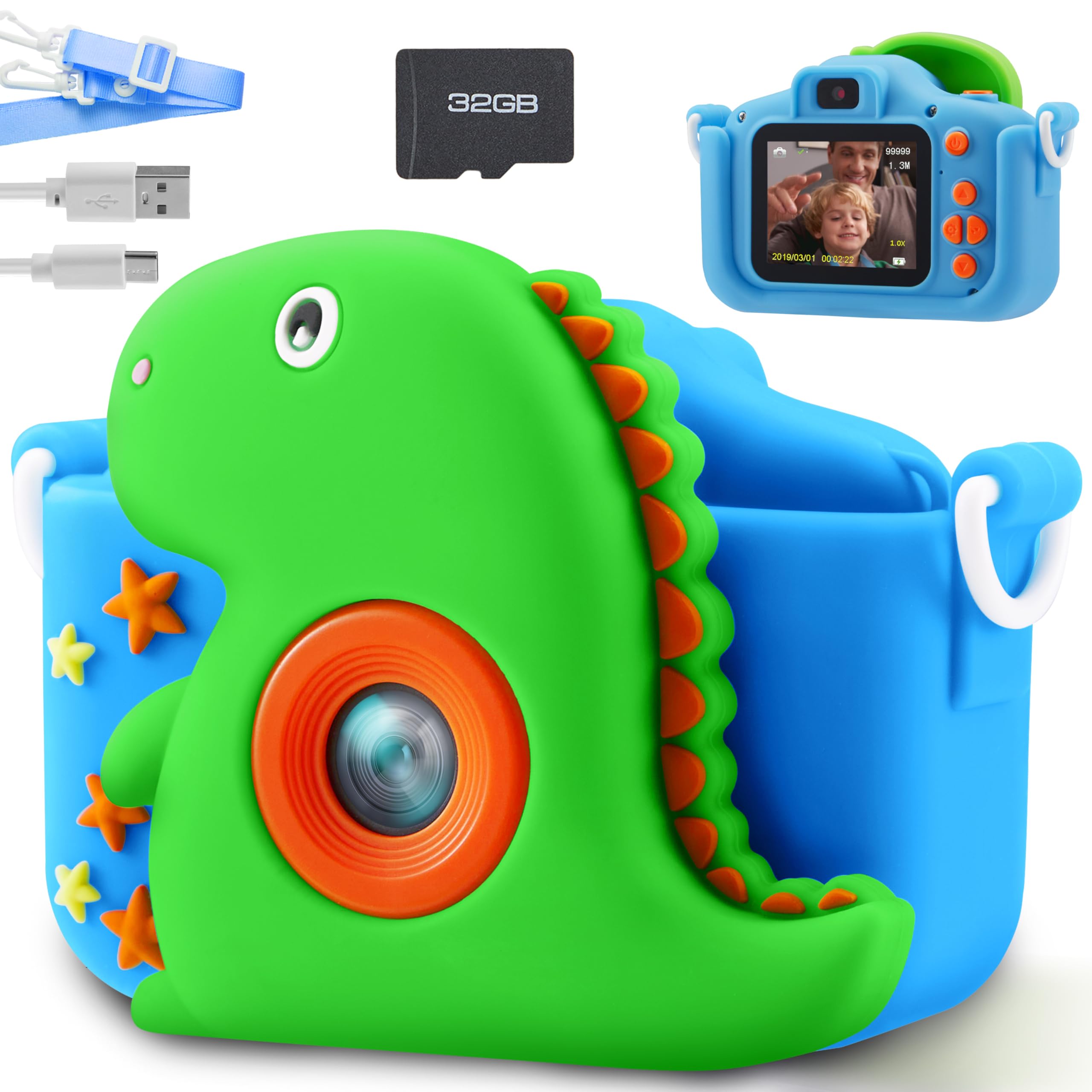Photo 1 of SYNCFUN Kids Camera, Birthday Gifts for Boys 3 4 5 6 7 8 Year Old, Dinosaur Toys Selfie Toddler Toy, 1080P HD Selfie Digital Video Camera with 32GB SD Card (Dinosaur)