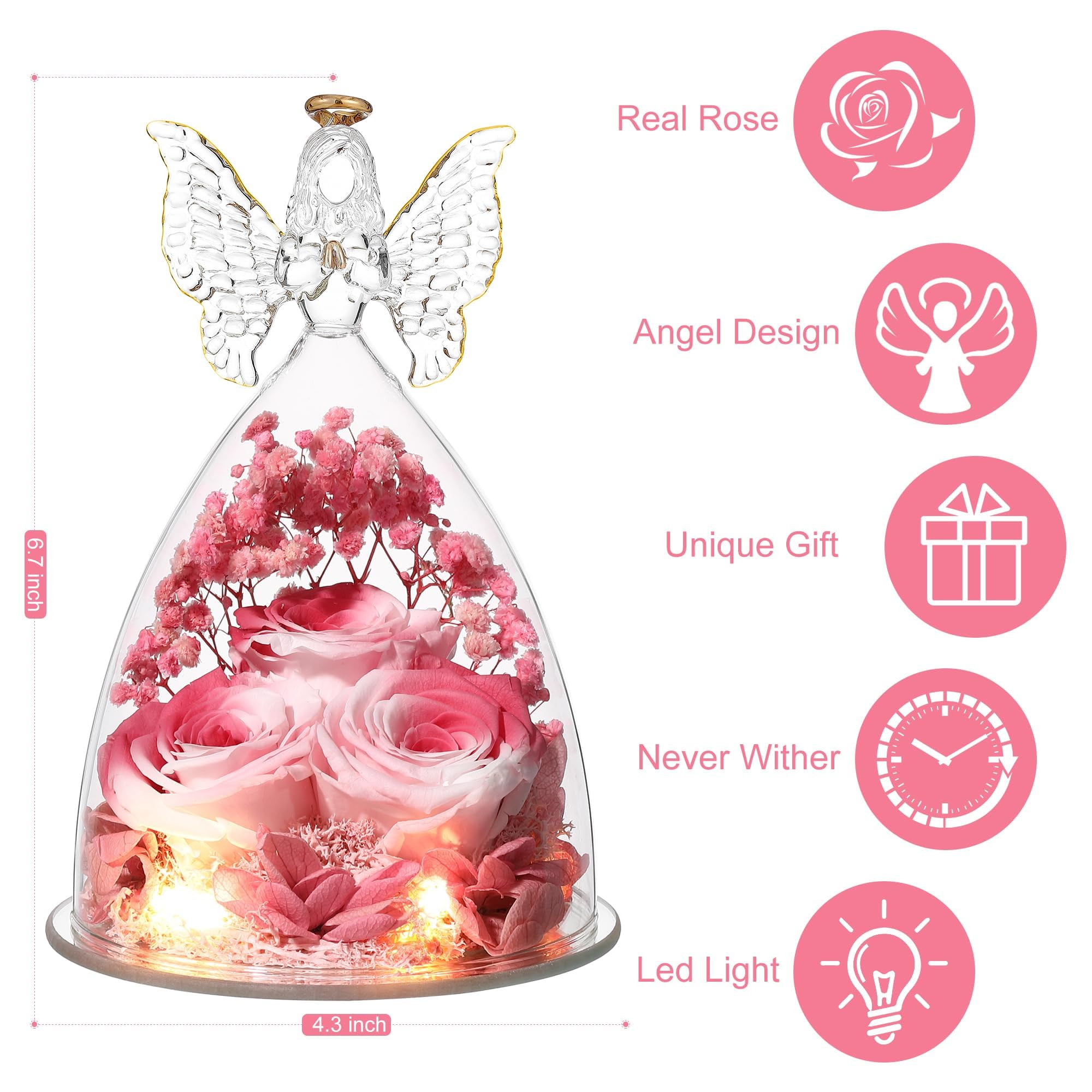 Rose Eternelle Cadeau Femme,Ange Figurine En Verre Avec Fleur Eternelle Cadeau,Ange Gardien,Cadeau Anniversaire Femme,Saint Valentin FêTe Des MèRes Anniversaire, Cadeaux D'Anniversaire Pour Femme (A)