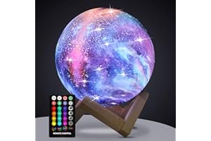GDPETS Moon Lamp, Kids Night Light Galaxy Lamp - 16 Colors Moon Light with Wood Stand Remote & Touch Control USB Rechargeable Gift for Girls&Boys Lover Birthday - 4.8 inch