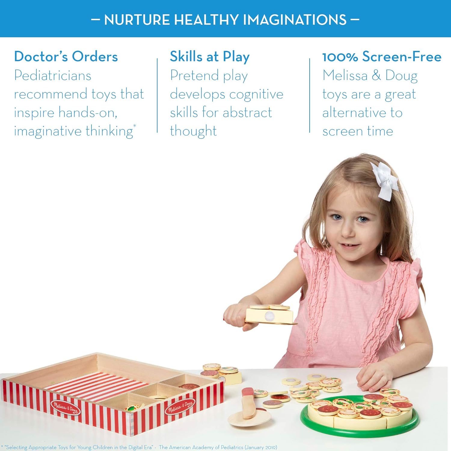 melissa & doug pizza party wooden play food set with 54 toppings