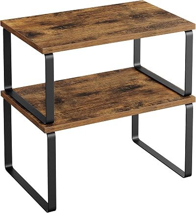SONGMICS Spice Rack Set of 2 Expandable Cupboard Shelf Organiser Black Rustic