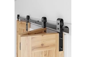 SMARTSTANDARD 5.3ft/64'' Bi-Folding Sliding Barn Door Hardware Kit, Bifold Barn Door Hardware Heavy Duty Sturdy Side Mounted for 4 Doors -Smoothly and Quietly-Easy to Install, Fit 60'' Door, No Doors