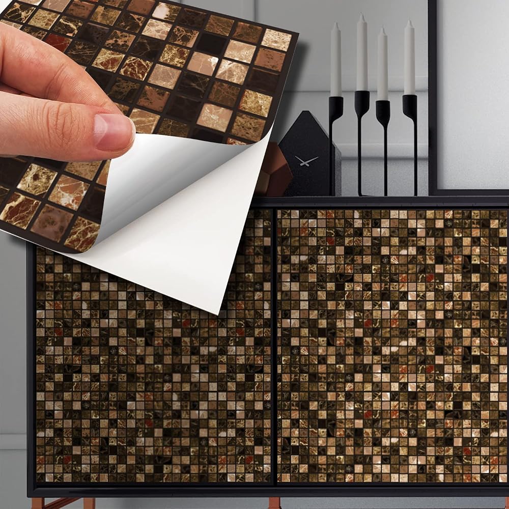 WALPLUS 15cm Metallic Brown Marble Mosaic Tile Stickers Pack of 24