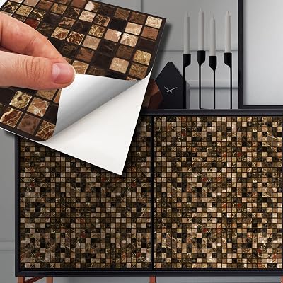 WALPLUS 15cm Metallic Brown Marble Mosaic Tile Stickers Pack of 24