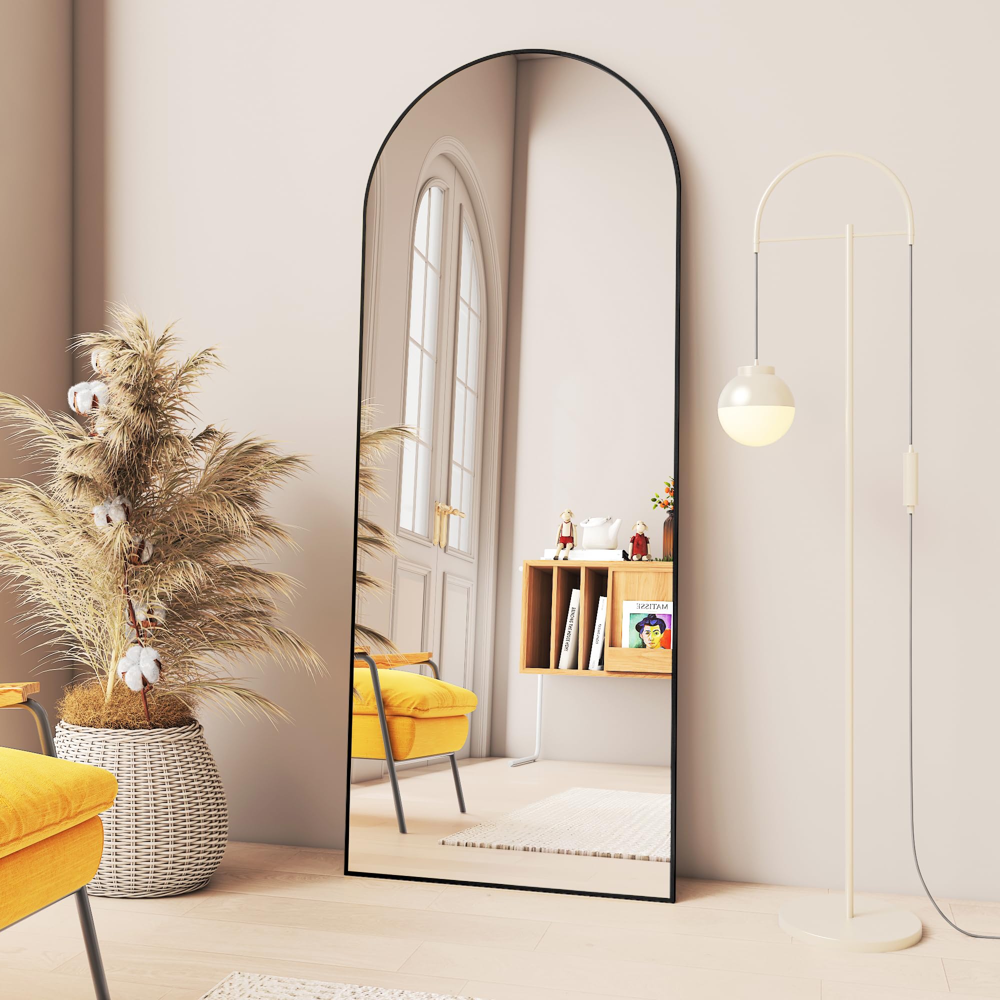 Photo 1 of 71" x 32" Arch Full Length Mirror with Stand – Extra Large Floor Mirror, Shatterproof Tempered Glass, Thin Aluminum Frame, Modern Home Decor for Bedroom, Living Room, Black