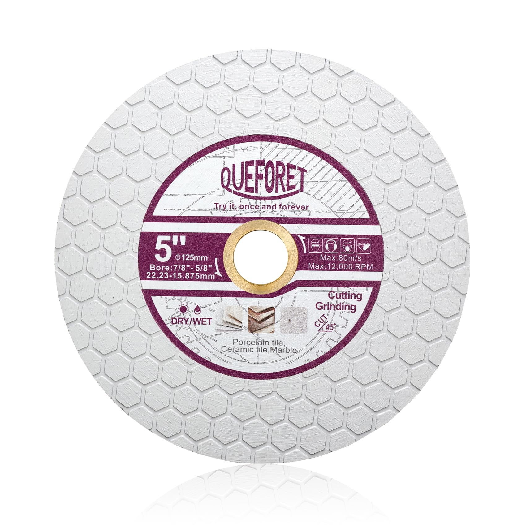 QUEFORET Diamond Cutting Grinding Disc 125mm - Saw Blade for Dry Cutting and Polishing Porcelain Ceramic Tile Marble Artificial Stone
