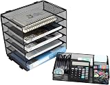 EasyPAG 5 Tier Metal Mesh A4 Desk Tray File Holder with Drawer Black view 2