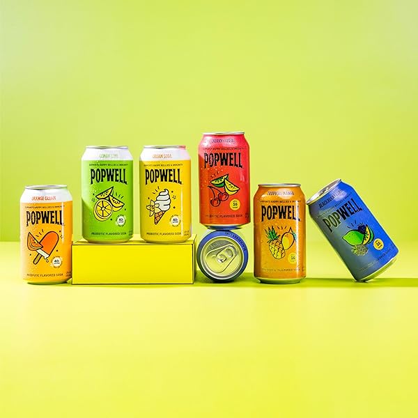 POPWELL ORANGE CREAM CAFFEINATED BETTER-FOR-YOU PREBIOTIC SODA, WITH 6G FIBER, 1G SUGAR, VITAMINS AND IMMUNITY SUPPORT, 12 FL OZ CANS (PACK OF 12)