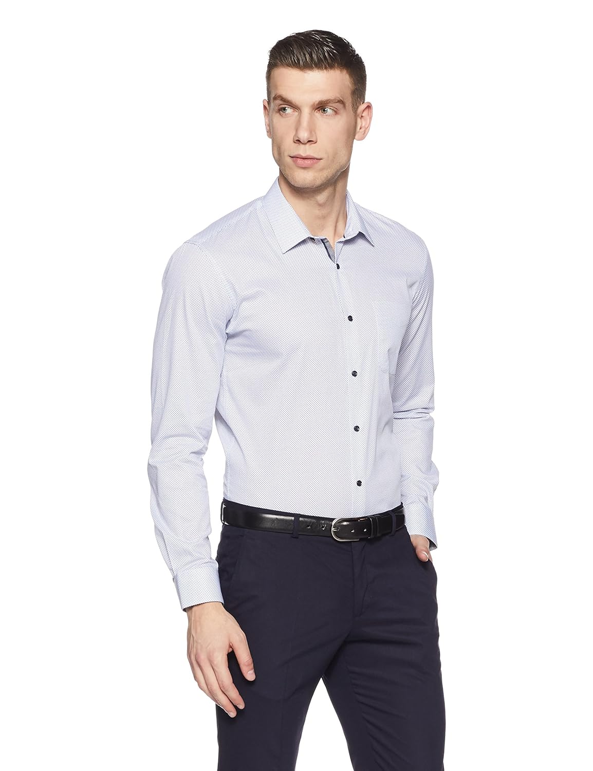 peter england men's printed slim fit formal shirt