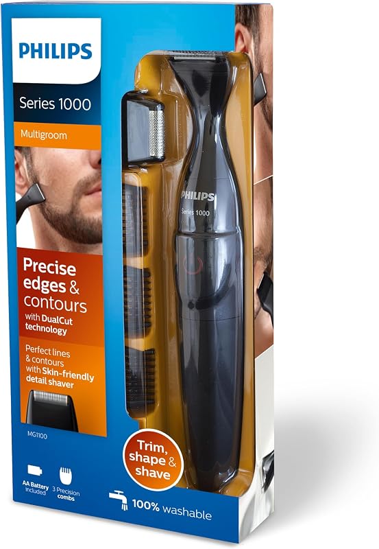 MG1100 / 16 Recortadora de precisión 3 peines de barba y mini afeitadora - con pilas