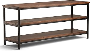 Simpli Home 3AXCSKY-07 Skyler Solid Mango Wood 60 inch Wide Modern Industrial TV Media Stand in Dark Cognac Brown For TVs up to 65 inches