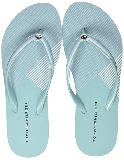 Tommy Hilfiger Damen Flat Beach Stripe Print T-Spangen Sandalen