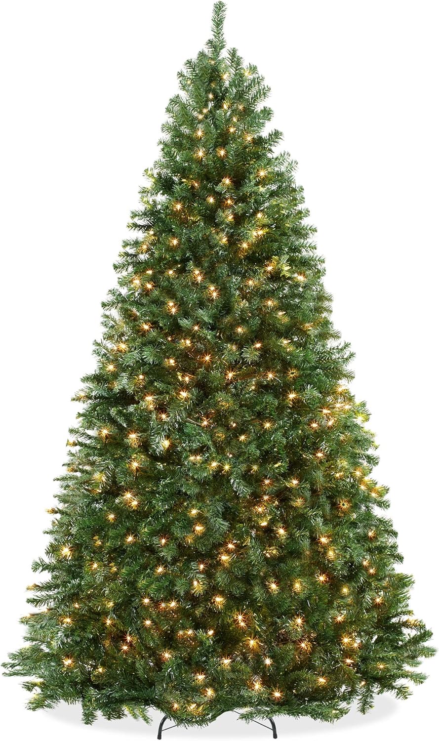 Trees - Casafield 7.5FT Realistic Pre-Lit Green Spruce Artificial Holiday Christmas Tree with Sturdy Metal Stand