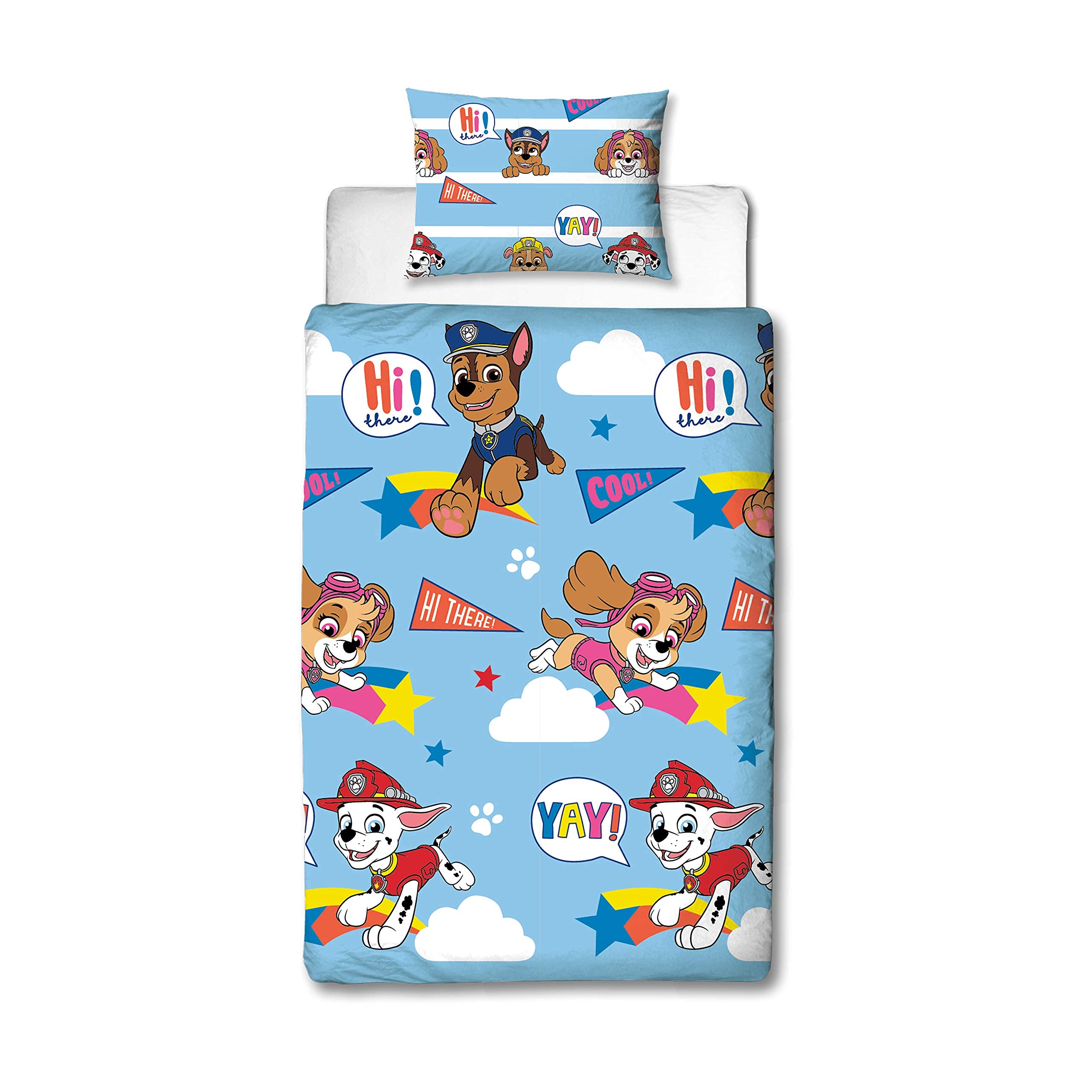 Paw Patrol Official Single Duvet Cover I'm Cool Design | Blue Reversible 2 Sided Bedding Duvet Cover Including Pillowcase Official Merchandise