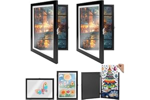 Navaris Kids Wooden Art Project Frames, 2 Pack, A4 Size - Changeable Children's Framed Artwork Display with Front Opening - Drawing, Picture, and Photo Storage Frame - Black