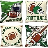 WIBUE Football Pillow Covers, 18 x 18 Inch Set of 4 American Football Game Time Throw Pillow Case for Sofa Couch (Green)