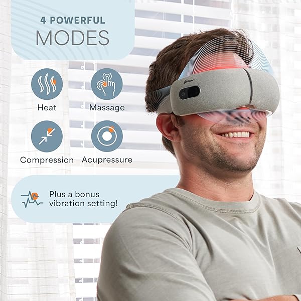 LIFEPRO PORTABLE EYE MASSAGER WITH HEAT AND VIBRATION – OCULAX 4 SOOTHING MODES FOR COMPRESSION MASSAGE TO HELP REDUCE PUFFY AND DRY EYES-RECHARGEABLE HEATED MIGRAINE MASK WITH BLUETOOTH MUSIC