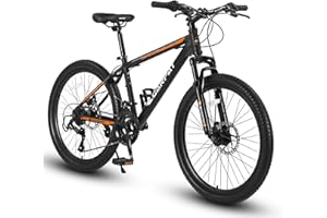 KIAPALNO 24/26 Inch Mountain Bike, 21 Speed Mountain Bicycle with High Carbon Steel Frame/Aluminium Alloy Frame, Dual Disc Brakes and Front Suspension, MTB Bike for Adult Teenagers Boys Girls