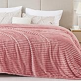 BEDELITE Fleece Blanket Queen Size – 3D Ribbed Jacquard Soft and Warm Decorative Fuzzy Blankets – Cozy, Fluffy, Plush Lightweight Throw Blankets for Couch, Bed, Sofa(Pink, 90x90 inches)