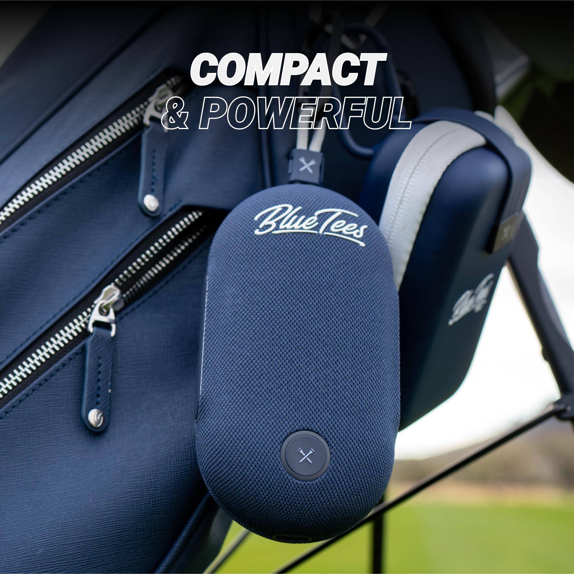 Blue Tees Golf Player Go - Compact GPS Speaker, Bluetooth Music & Audible GPS Distances, Auto Course Recognition, IPX7 Waterproof, 40,000+ Preloaded Courses, 16+ Hours Battery, Built-in Magnetic Strip