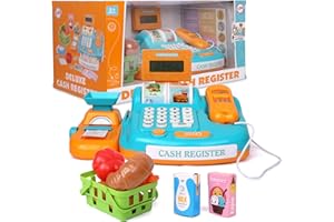 Playkidz Interactive Toy Cash Register for Kids - Sounds & Early Learning Play - Handheld Scanner & Calculator, Working Conveyor Belt