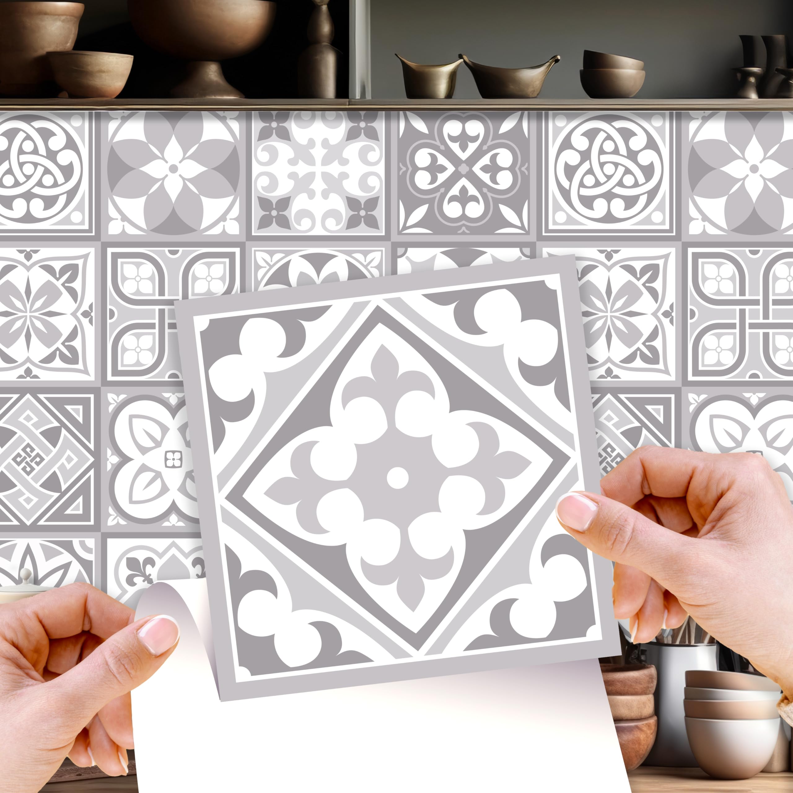 WALPLUS 48 Pcs 15cm (6") Purbeck Stone Peel & Stick Tile Stickers – Self-Adhesive Removable Vinyl Backsplash for Kitchen, Bathroom & Bedroom – DIY Wall Decoration