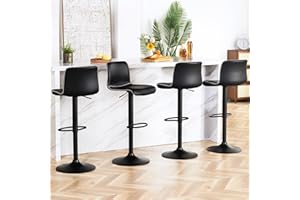 HeuGah Swivel Bar Stools Set of 4, Counter Height Bar Stools with Back, Adjustable Bar Stools 24" to 32", Black Faux Leather Bar Stools for Kitchen Island (Black, Set of 4 (24'' to 32''))