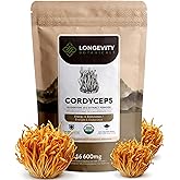 Longevity Botanicals Organic Cordyceps Mushroom Extract Powder 100g | Concentrated 10:1 Ratio | 100% Fruiting Bodies | Cordyceps Militaris Natural Supplement for Energy, Stamina & Respiratory Support