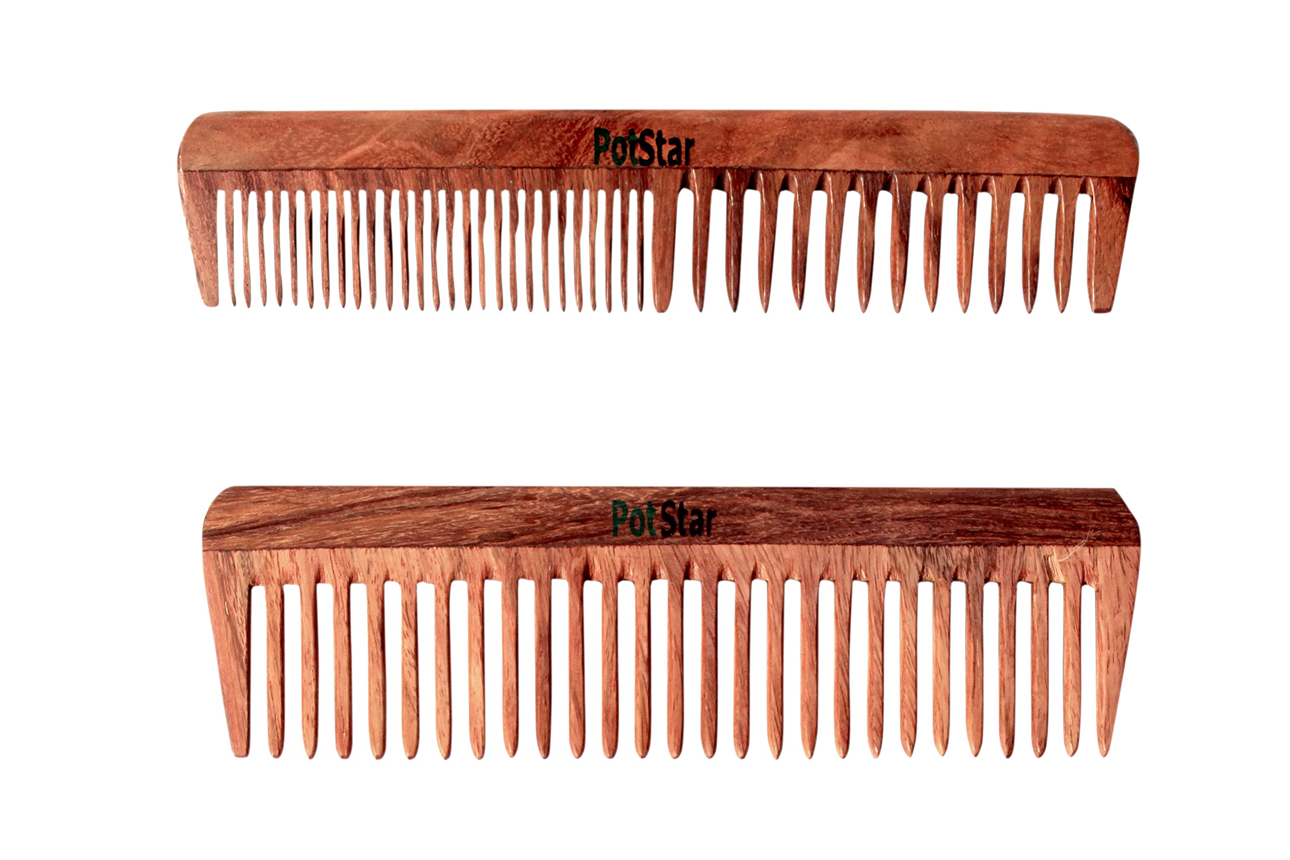 PotStar Hair Comb for All Hair Type, Handcrafted wood Comb for Detangling Hair Comb For Thick, Curly And Wavy Hair, Non-Static and Eco-friendly Made in India, N combo king-queen
