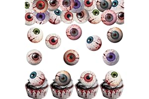 Fyeoxle 36PCS Edible Halloween Eyeballs Cupcake Toppers Wafer Paper Horror Eyeballs Cupcake Picks Bloody Eyeballs Cupcake Toppers for Halloween Eve Theme Party Birthday Decor Supplies