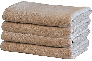 Mosobam Luxury Turkish Set of 4 Bath Towels 30X58 Light Taupe Oversize 700 GSM Bamboo Viscose & Aegean Turkish Combed Cotton