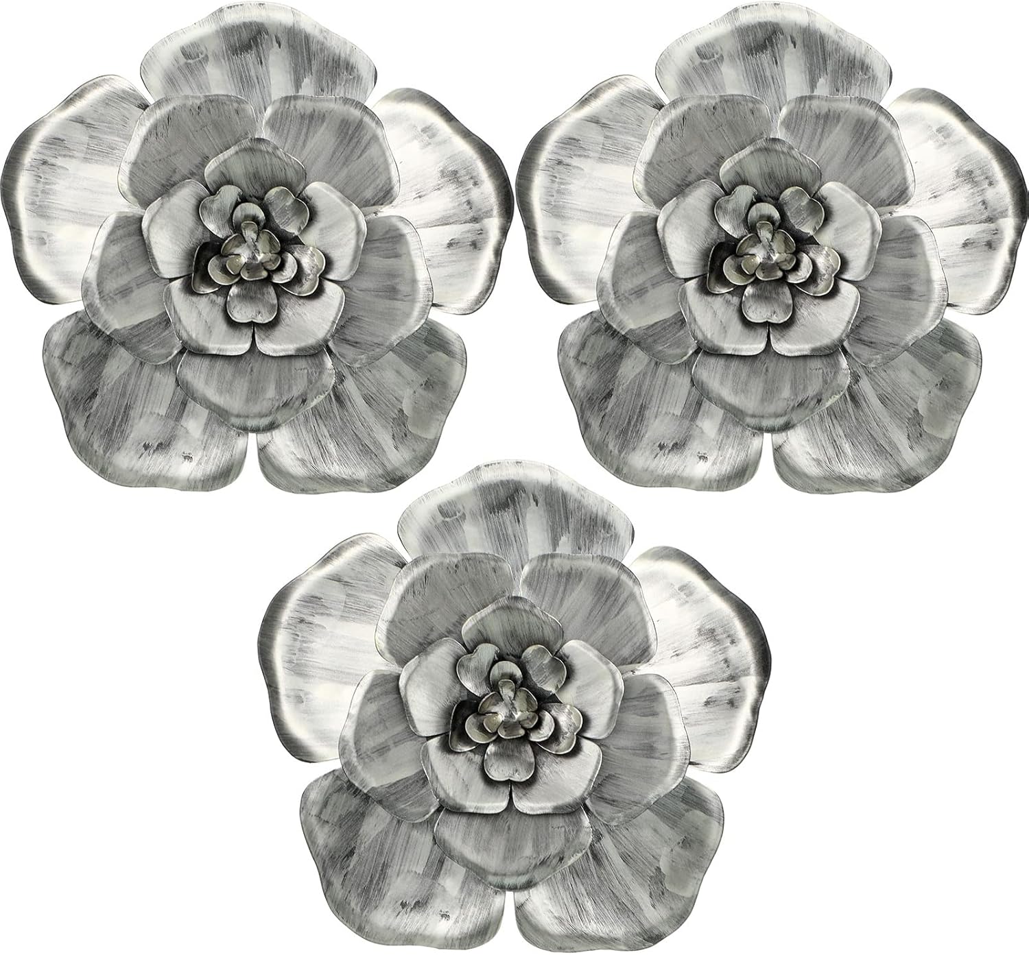 Plaques & Wall Art - Chuangdi 3 Pieces Large Wall Metal Flowers Multiple Layer Home Decoration for Indoor Outdoor Home Garden Office Living Room Garden Porch Patio (Silver,8 Inch)
