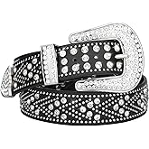 LCG LUCHENGYI Women Rhinestone Belt, Bling y2k Western Cowgirl Men Cowboy Faux Leather Studded Belts for Jeans Pants