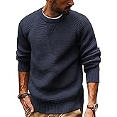 PJ PAUL JONES Mens Crewneck Sweater Waffle Knitted Pullover Sweaters Raglan Sleeve Knitwear Sweaters