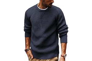 PJ PAUL JONES Mens Crewneck Sweater Waffle Knitted Pullover Sweaters Raglan Sleeve Knitwear Sweaters