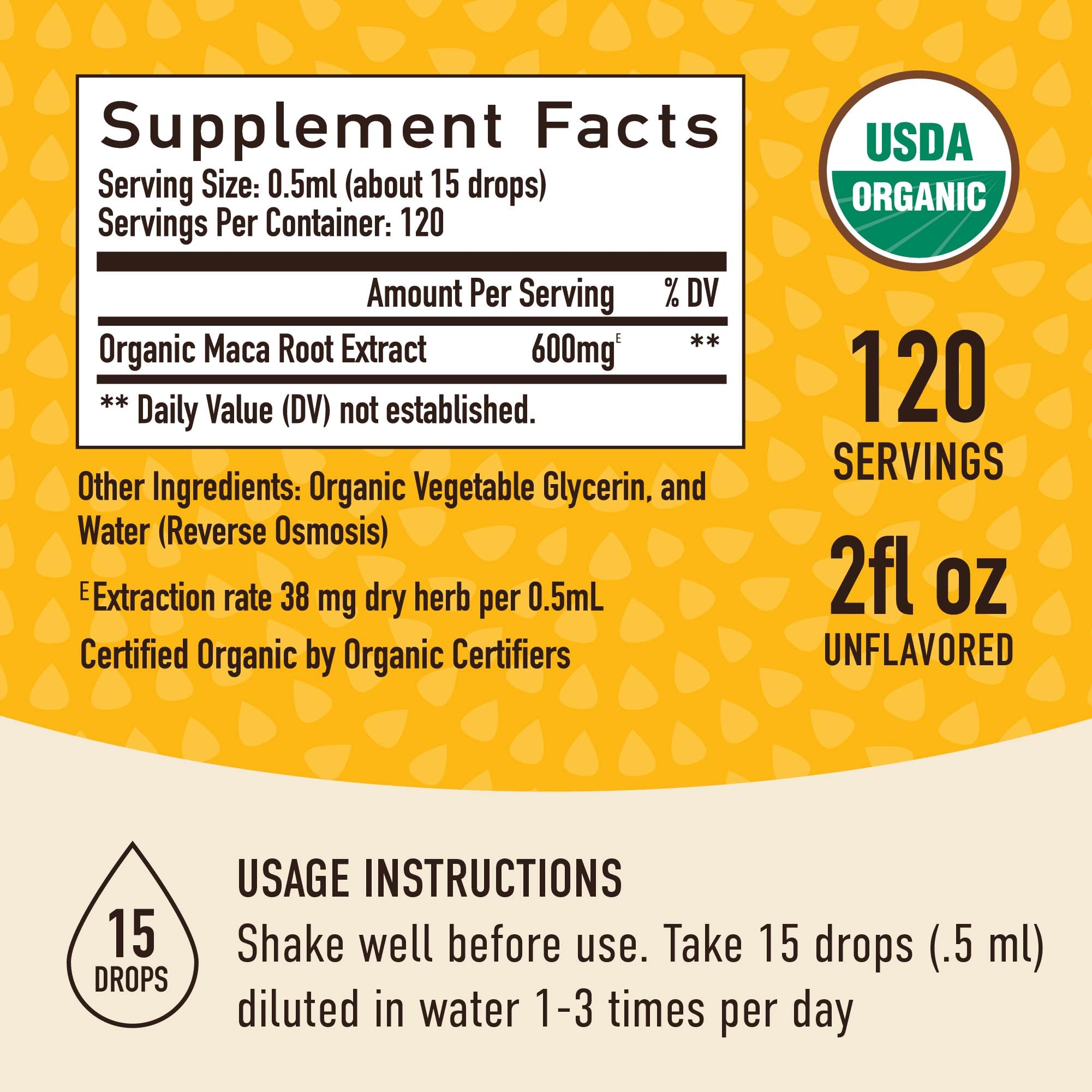 Maca Root Liquid Drops for Organic Energy Support for Women & Men | 2 Fluid Ounces | Support Hormone Balance, Mood, Energy & Fitness | Organic Maca Root for Women & Men | 4-Month Supply, 120 Servings