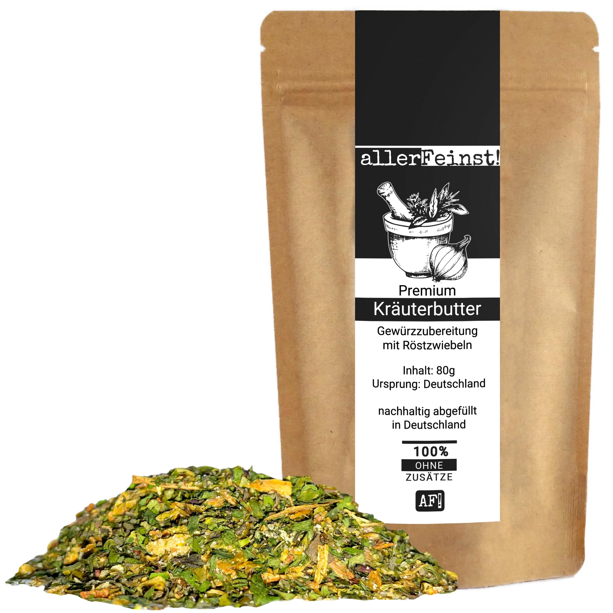 allerFeinst! - Premium Kräuterbutter Gewürz mit Röstzwiebeln - Gewürzzubereitung - für köstliche Kräuter Butter und mehr, 1er Pack (1 x 80g)
