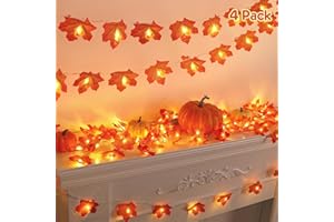 OCATO 4PCS Fall Decor Thanksgiving Decorations for Home Table, Fall Leaves Garland Lights 40FT 80LED Halloween Decorations Indoor Outdoor Fall Home Room Decor Autumn Harvest Party Wedding Decorations