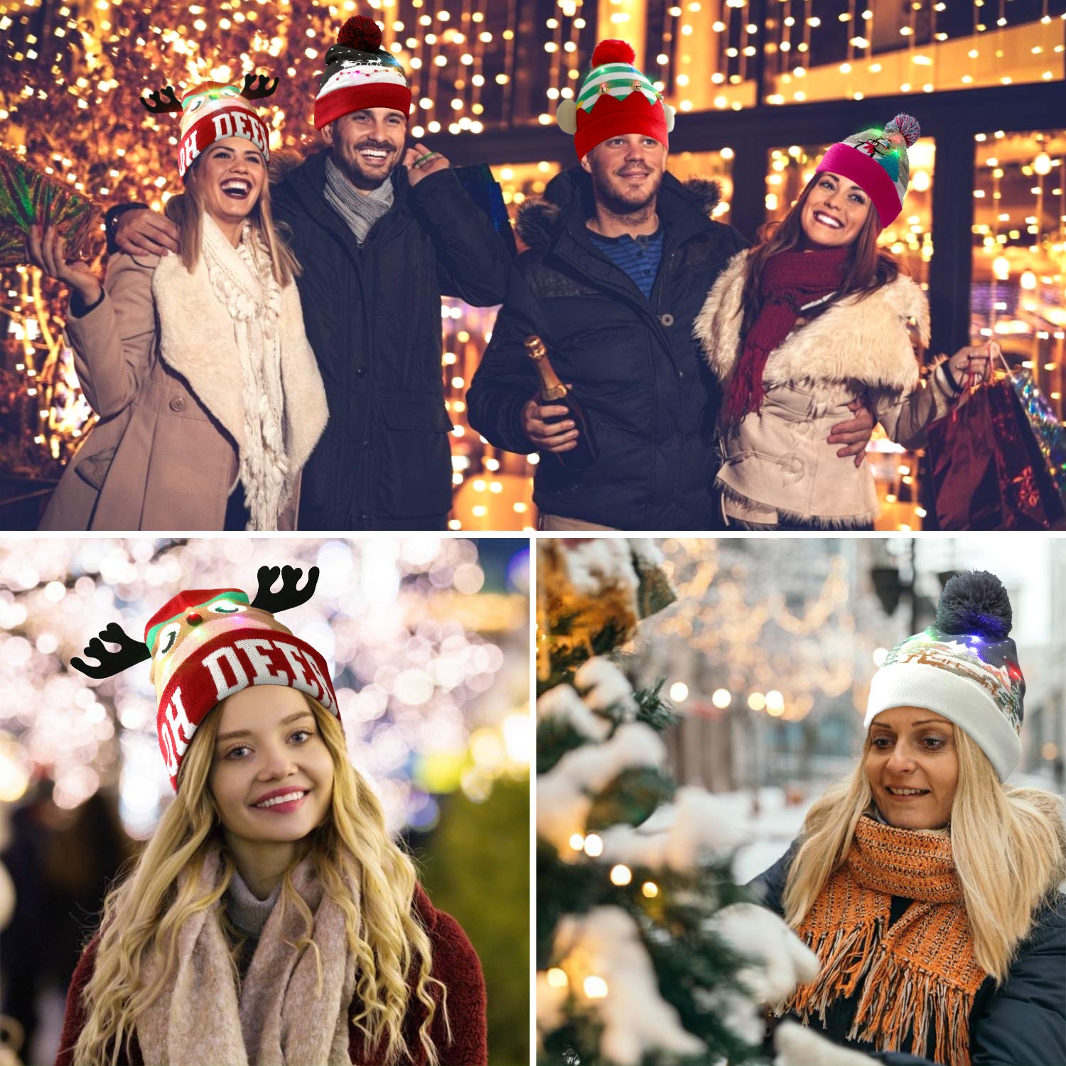 LED Christmas Knitted Hats, Fascigirl Kids Light-up Xmas Knit Beanie Adults Cap