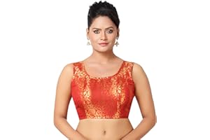 Madhu Fashion Womens Rich Banaras Brocade Sleeveless Readymade Saree Blouse