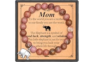 URSTAR Mothers Day Gifts for Women, Elephant Gifts for Mom/Grandma/Bonus Mom/Mother-in-law/Nana/Grammy, Natural Stone Bracelet for Mom/Grandma Birthday Gifts for Mom Elephant Gifts for Her