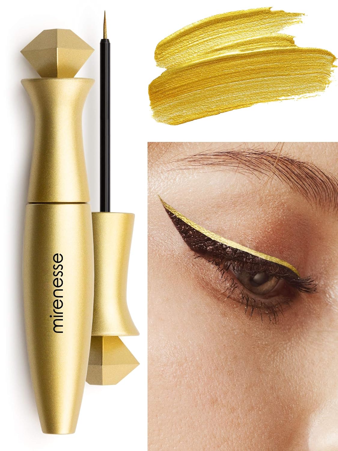 Mirenesse Secret Weapon 24hr Peel Off Liquid Eyeliner, High Pigment Color, Organic Formula for Sensitive Eyes, Smear & Flake Proof, Peel Off Water Removal, Vegan & Toxin Free, Pure Gold 0.05oz Mini