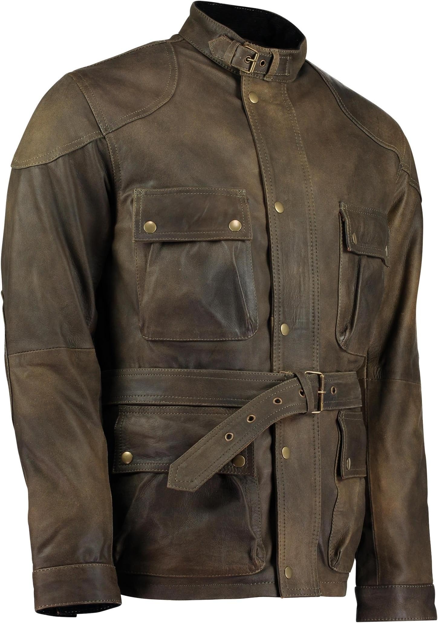 Gallanto Olive Green Benjamin Button Biker Mens Leather Jacket Motorcycle Armoured Vintage