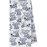 ChenCraty Blue Chinoiserie Pug Kitchen Towels, Gifts for Pug Lovers Women Dish Tea Towels for Kitchen Decor, Grand Millenial Floral Dog Decorative Hand Towels for Bathroom, 16x24 Inches