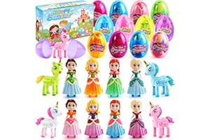 YJOO 12Pack Easter Eggs with Toys Inside - 8Pack Jumbo Princess Deformation Toy 4Pack Unicorn Deformation Toy Easter Basket Stuffers Easter Party Favors for Kids Girls Gift