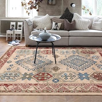 Amazon De Bereich Teppich Modern Multi Blue Elfenbeinfarben Deco